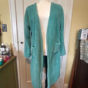 Cozy Teal Open-Front Cardigan